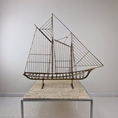 Curtis Jeré Signed Brass Wire Sailboat Sculpture, 1976