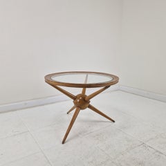Mid-Century Tripod Table in Wood and Glass Attributed to Cesare Lacca, Italy 50s