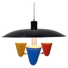 Rare Mid-Century "Zonneserie" 3-Light Pendant by H. Busquet for Hala Zeist, 50's