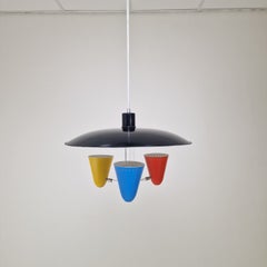 Rare Mid-Century "Zonneserie" 3-Light Pendant by H. Busquet for Hala Zeist, 50's