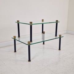 French Modernist Glass and Brass Display Tables with 'P. Andrieux', 1930's