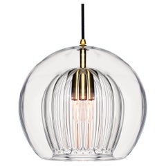 Pleated Crystal Pendant Lamp Small, Clear Ribbed Glass & Brass with E26/27 Bulb