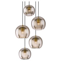 Pleated Crystal 5-Piece, Smoke Ribbed Glass and Brass with E26/27 Bulb