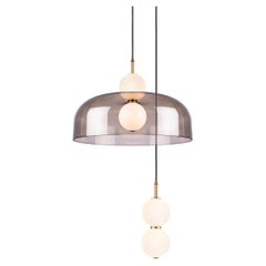 Echo 2-Piece, Lamp and Shade. Opal Glass Orbs, Smoked Shade and Brass Details