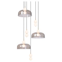 Echo 6-Piece, Lamp and Shade. Opal Glass Orbs, Smoked Shade and Brass Details