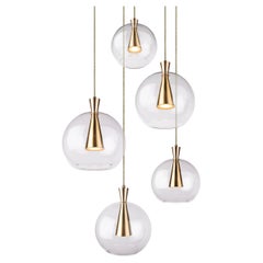 Cone Lamp and Shade, 5-Piece by Marc Wood, Brass and Glass Handmade Lamps w/GU10