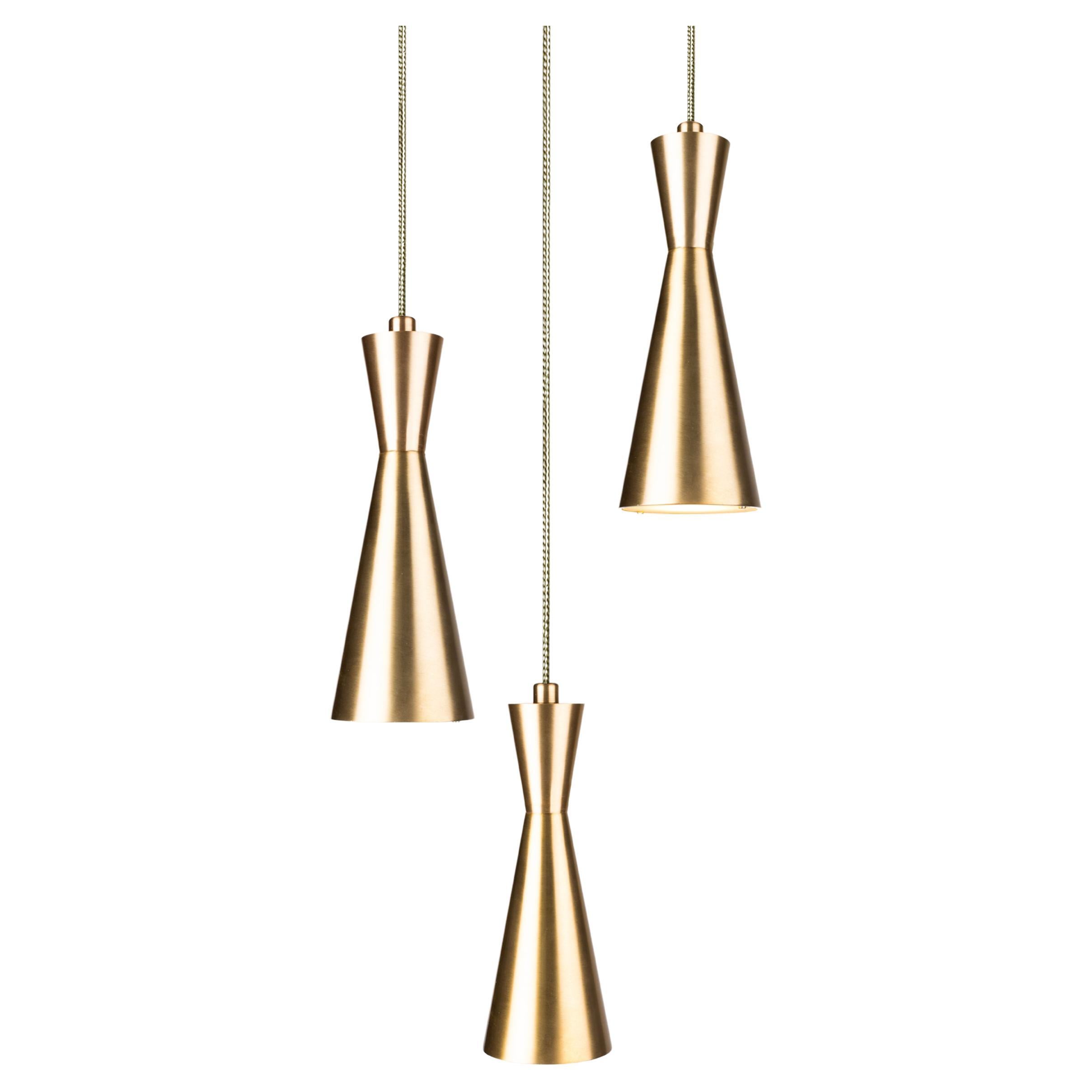 Lampada a cono 3 pezzi di Marc Wood, lampade in ottone fatte a mano con lampadine a LED GU10 in vendita
