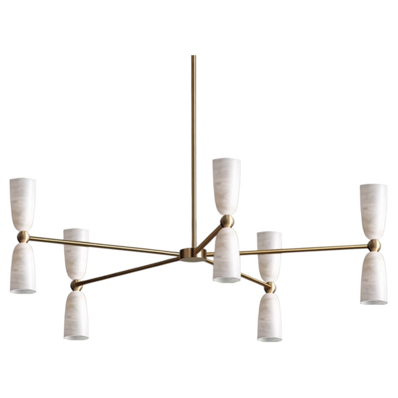 Marc Wood Figure Chandelier Luxury Light Large, Brushed Brass & Alabsater
