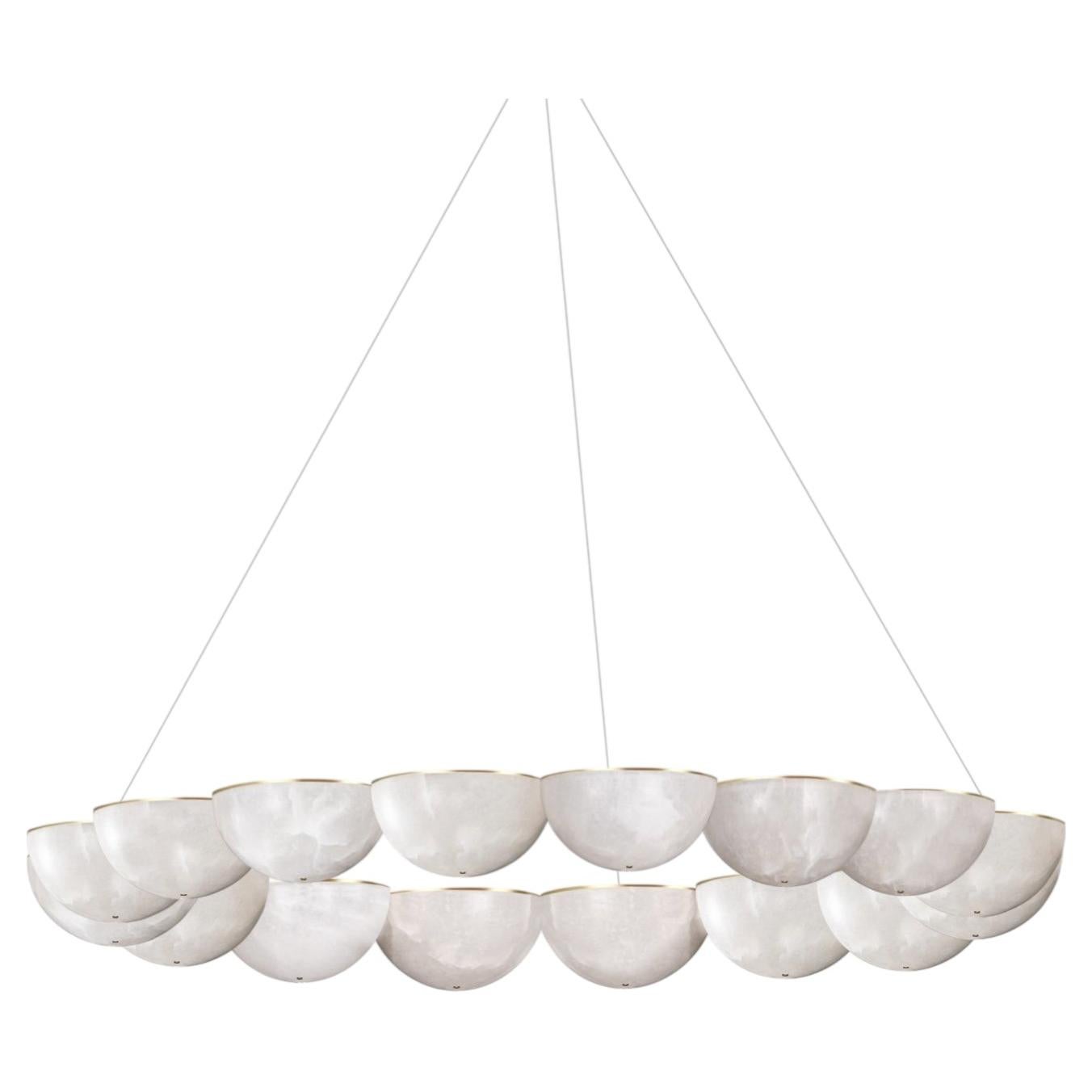 Marc Wood Hemisphere Round Chandelier Large, Luxury Light, Brass & Alabaster