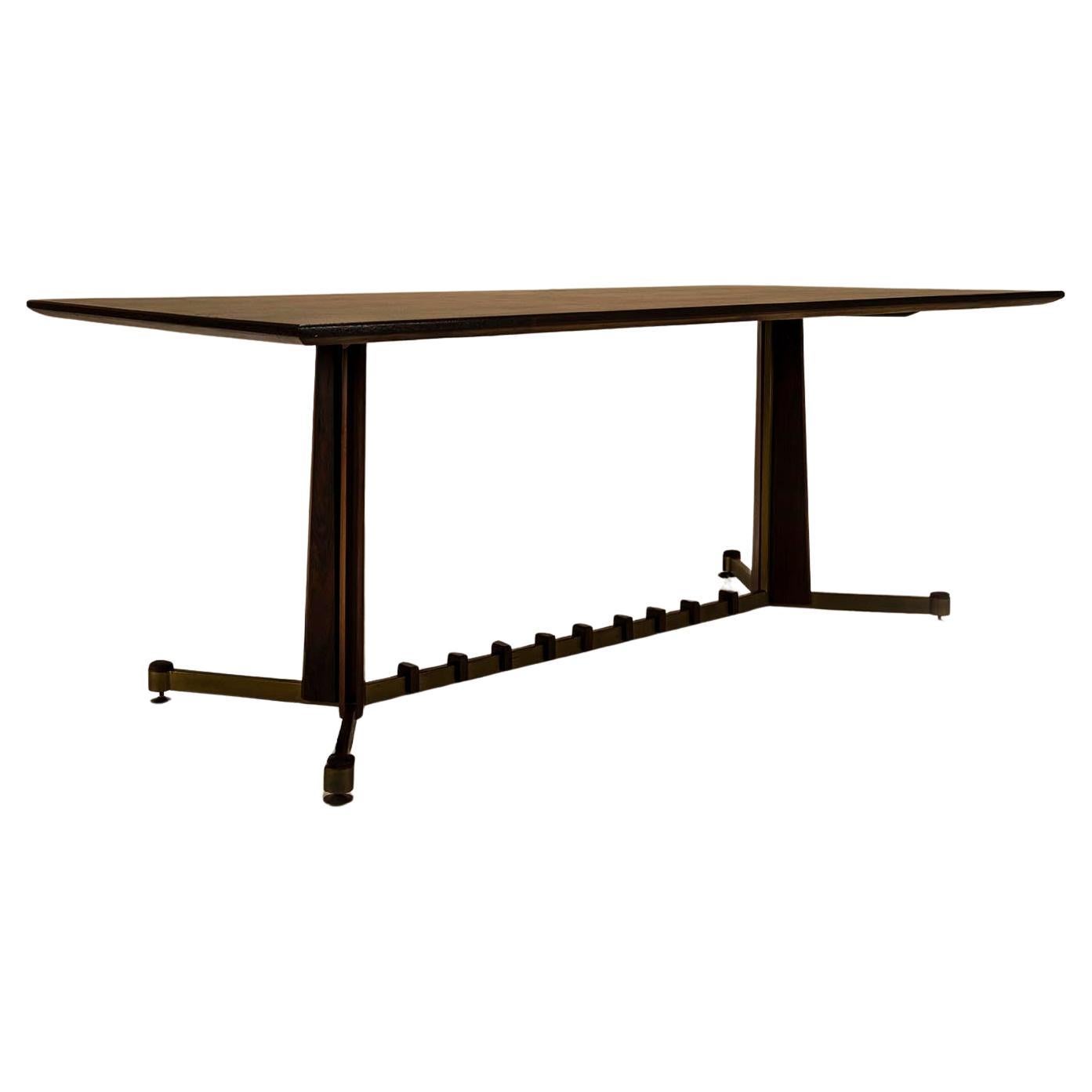 Dining Table in Mahogany, Rosewood and Brushed Brass, Italy, 1960s