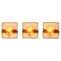 Set of Three Cristal & Amber "Quilt" Walllamps by Venini, Italy 1970s