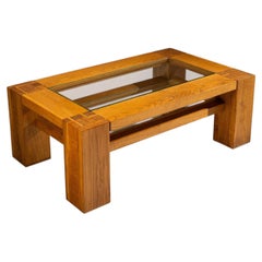 Table basse en chêne, attribuée à Giuseppe Rivadossi, Italie, années 1970
