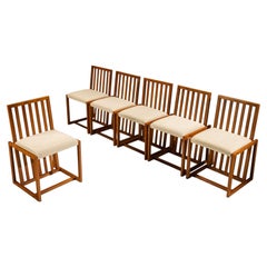 Set of Six Architectural Cherrywood Dining Chairs, Italy 1970's
