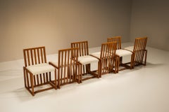 Set of Six Architectural Cherrywood Dining Chairs, Italy 1970's