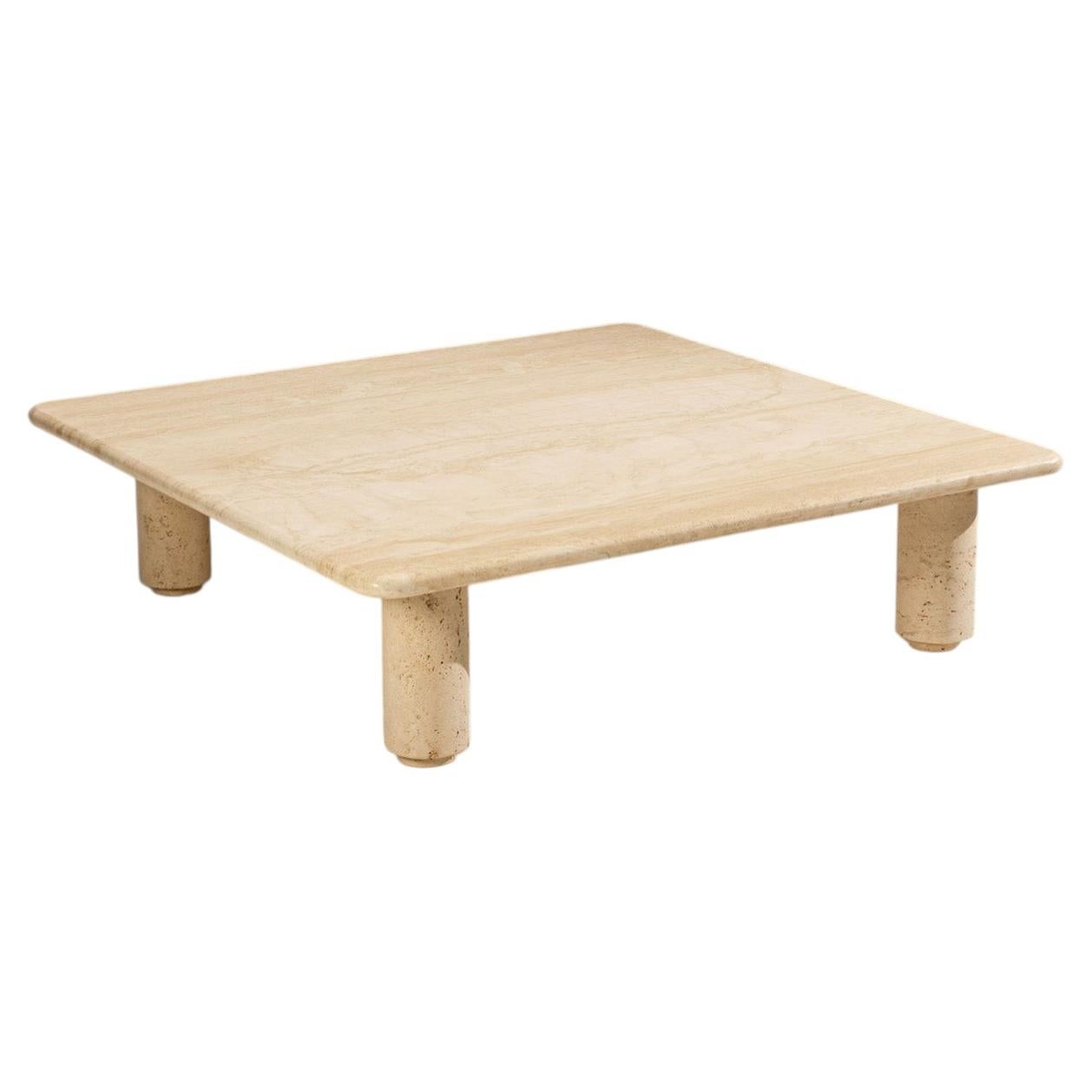 Square Travertine Coffee Table, Italy 1970's For Sale
