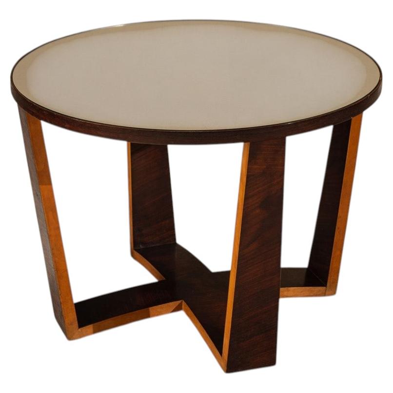 Italian Side Table with Mirrored Top and Geometrical Legs, 1940's For Sale