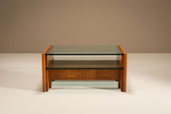 Officina Rivadossi Coffee Table in Solid Walnut and Glass, Italy 1970's
