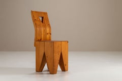Pair of Vintage Brutalist Pinewood Chairs, France 1970s