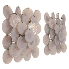 Pair of Carlo Nason mod. 'LP 236' Wall Lamps with Violet Glass Discs, Italy