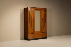 Amsterdam School Wardrobe in Oak with Mirror, The Netherlands 1920s