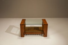 Giuseppe Rivadossi Sculptural Coffee Table in Slavonian Oak and Glass, Italy 197