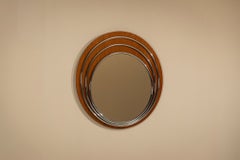 Italian Vintage Round Walnut and Chrome Mirror, 1970s