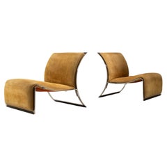 Vittorio Introini Set of Lounge Chairs in Nubuck Leather for Saporiti