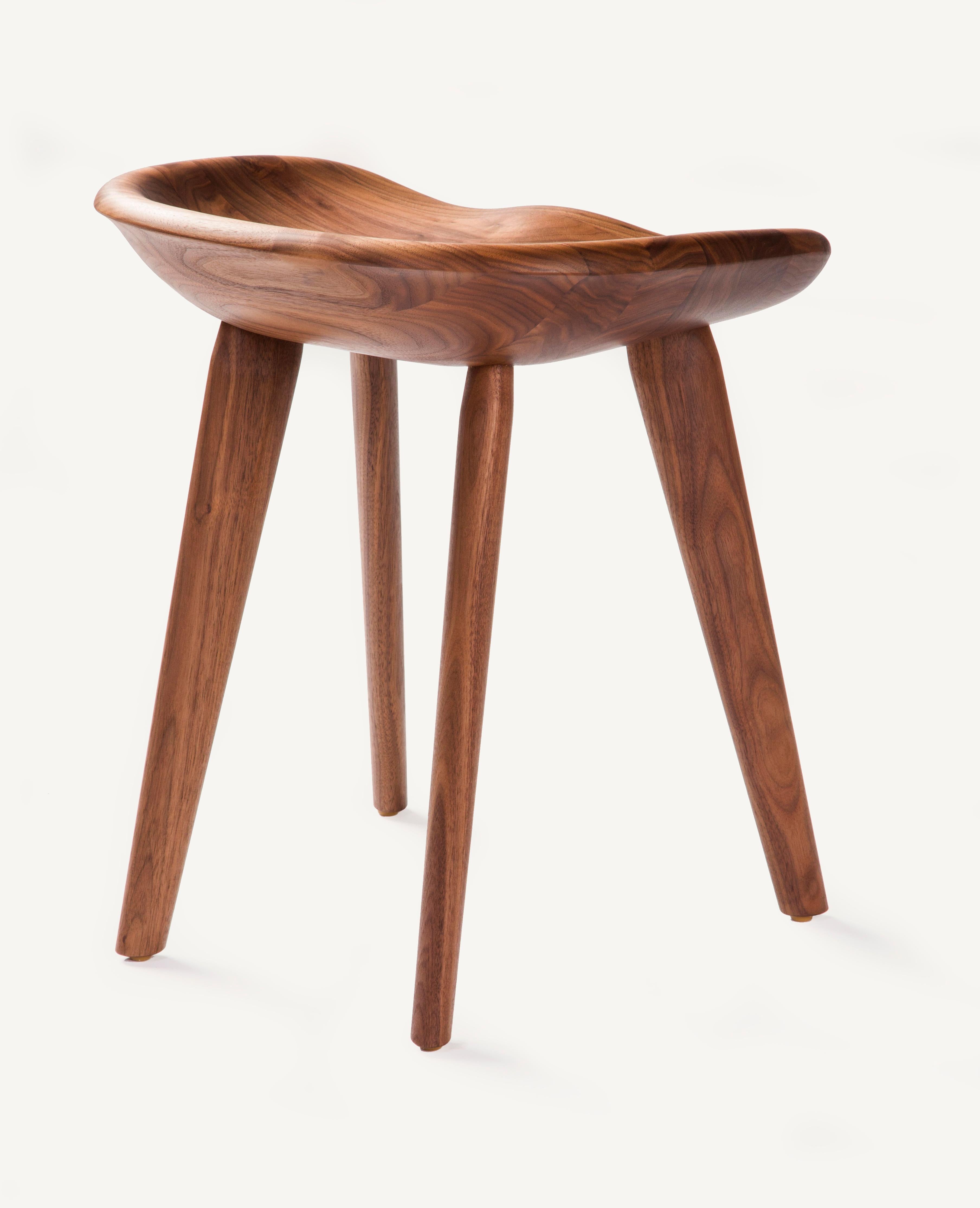 For Sale: Brown (Wood Walnut Natural) Tractor Stool in Carved, Solid Wood by Craig Bassam 2