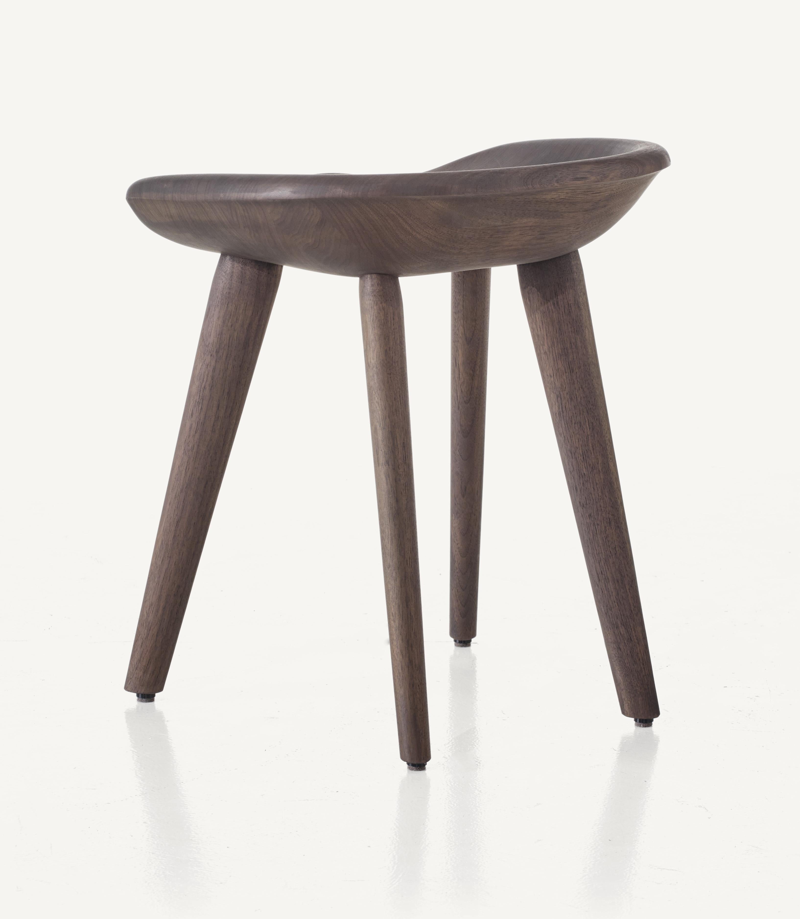 For Sale: Brown (Wood Walnut Black Oil) Tractor Stool in Carved, Solid Wood by Craig Bassam 2