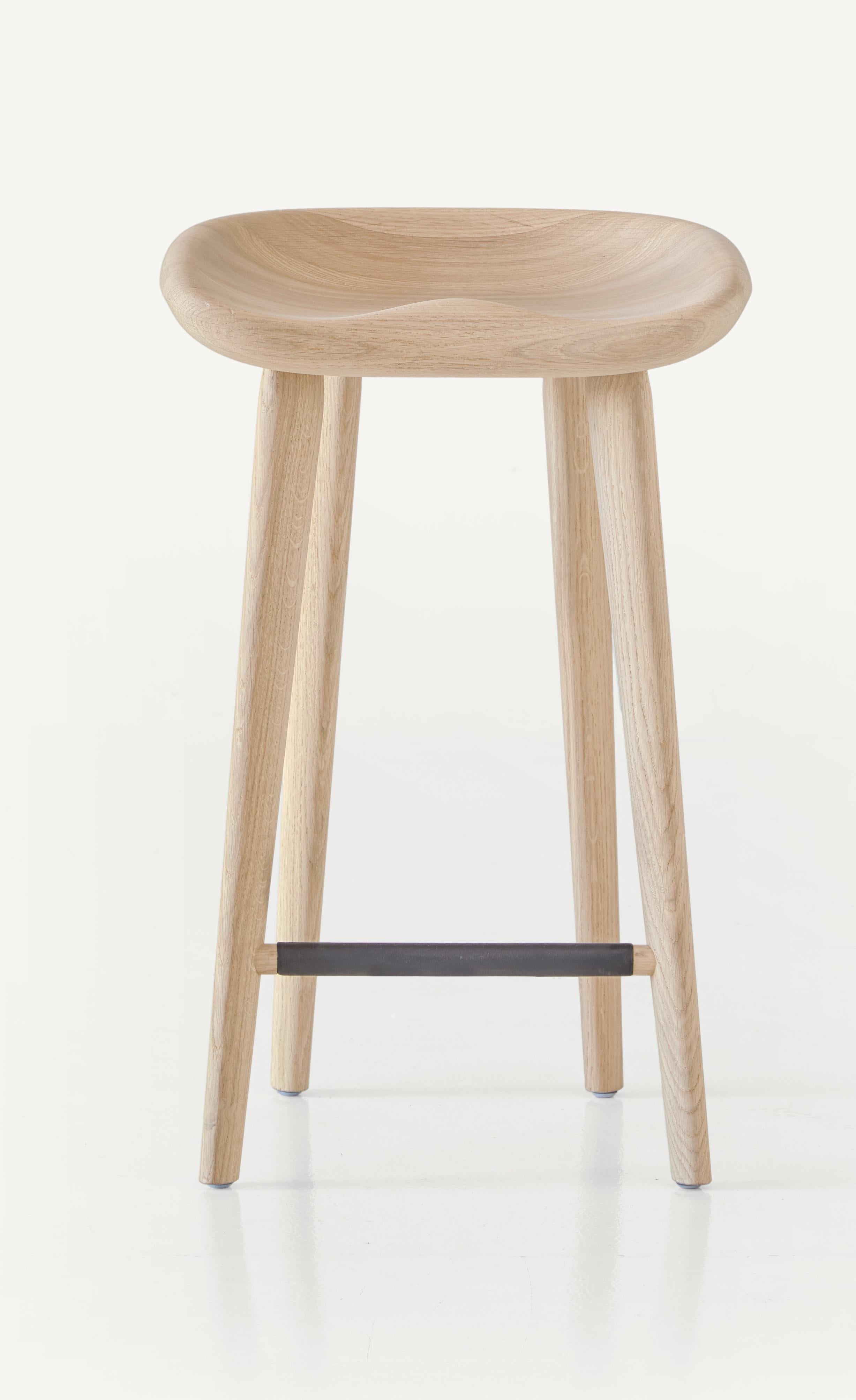 For Sale: Brown (Wood White Oak Raw Effect) Tractor Counter Stool in Carved, Solid Wood by Craig Bassam 3