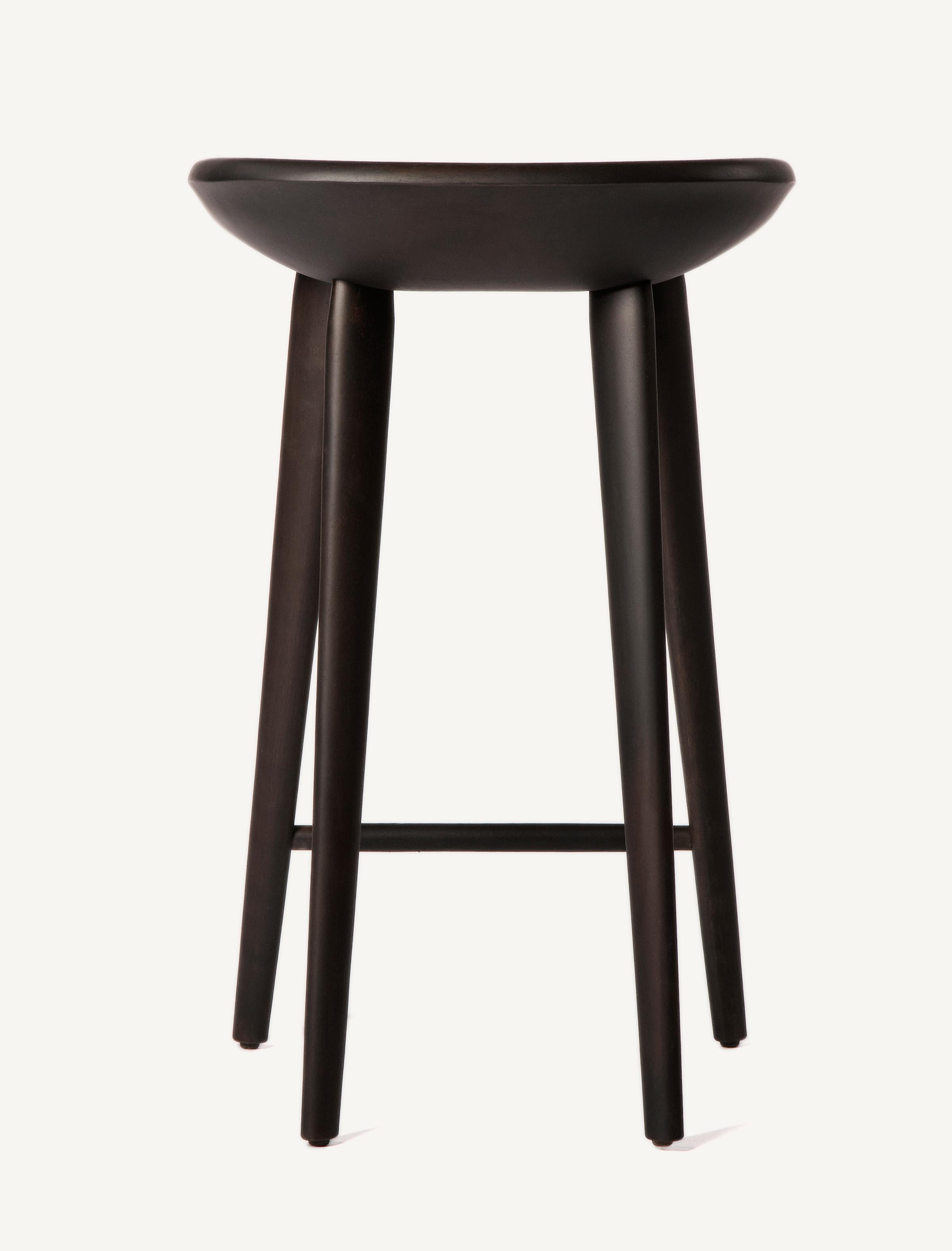 For Sale: Black (Wood Ebonized Ash) Tractor Counter Stool in Carved, Solid Wood by Craig Bassam 2