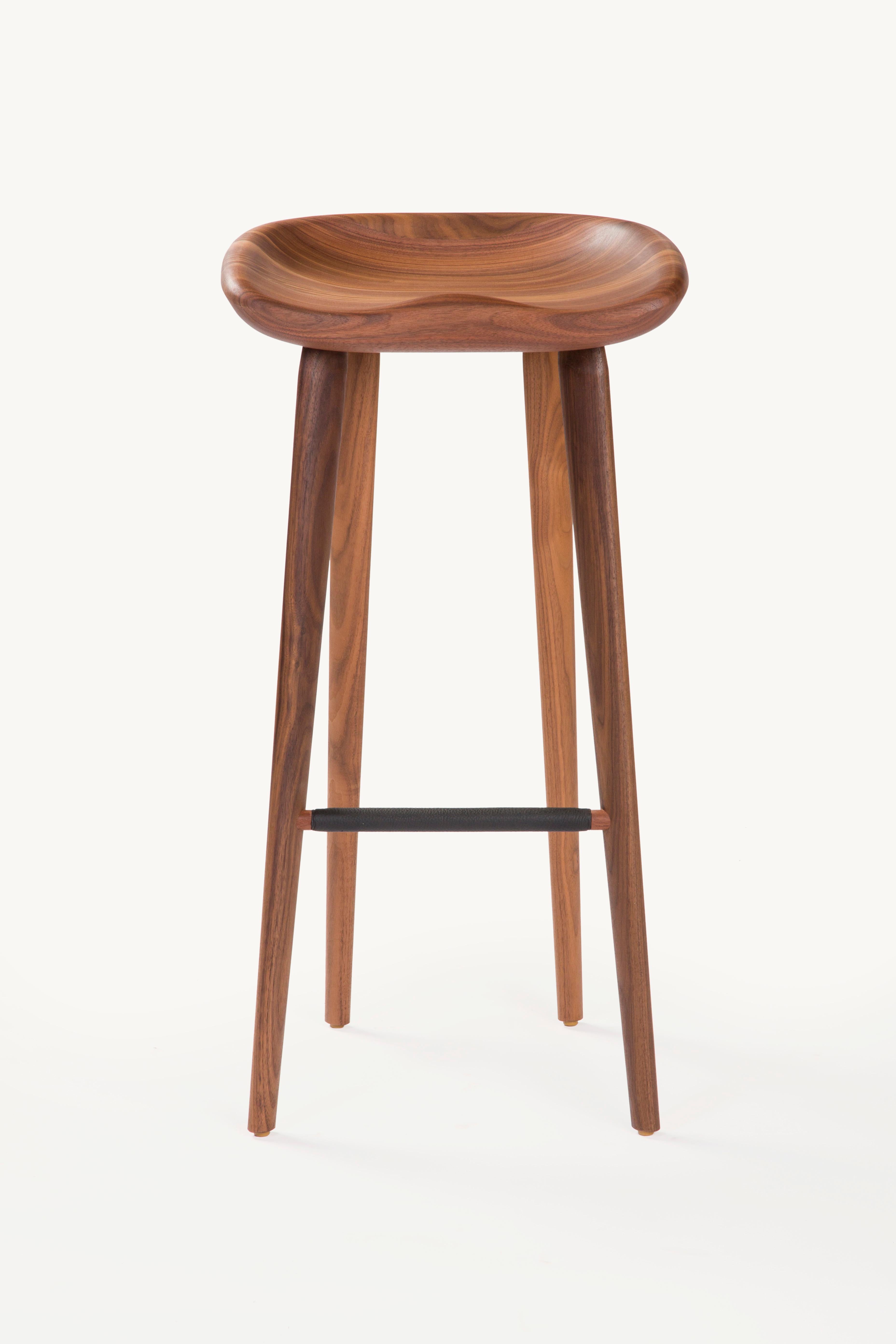 For Sale: Brown (Wood Walnut Natural) Tractor Bar Stool in Carved, Solid Wood by Craig Bassam 3