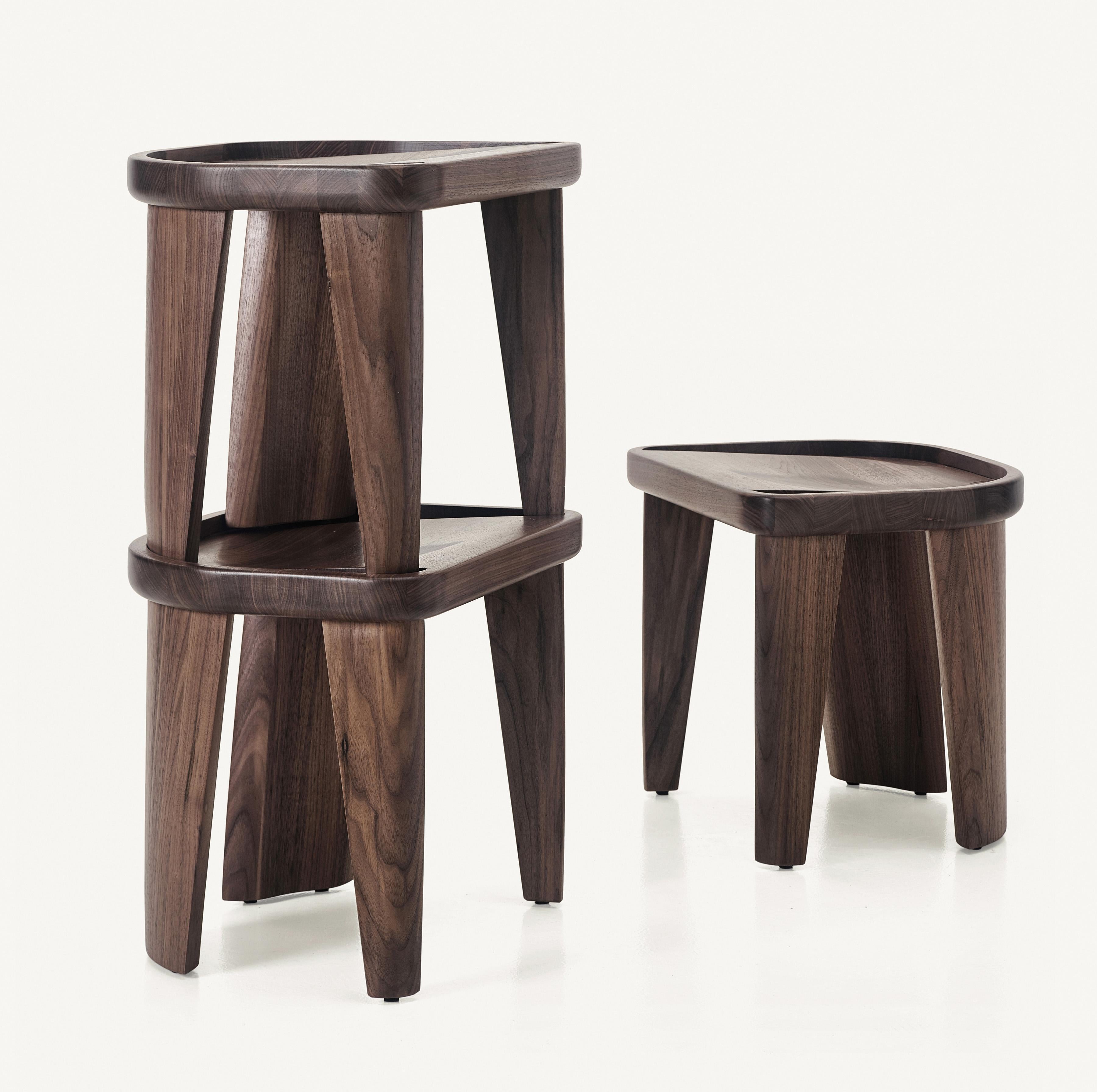 For Sale: Brown (Wood Walnut Natural) Cluster Stool in Carved, Solid Wood by Craig Bassam 4