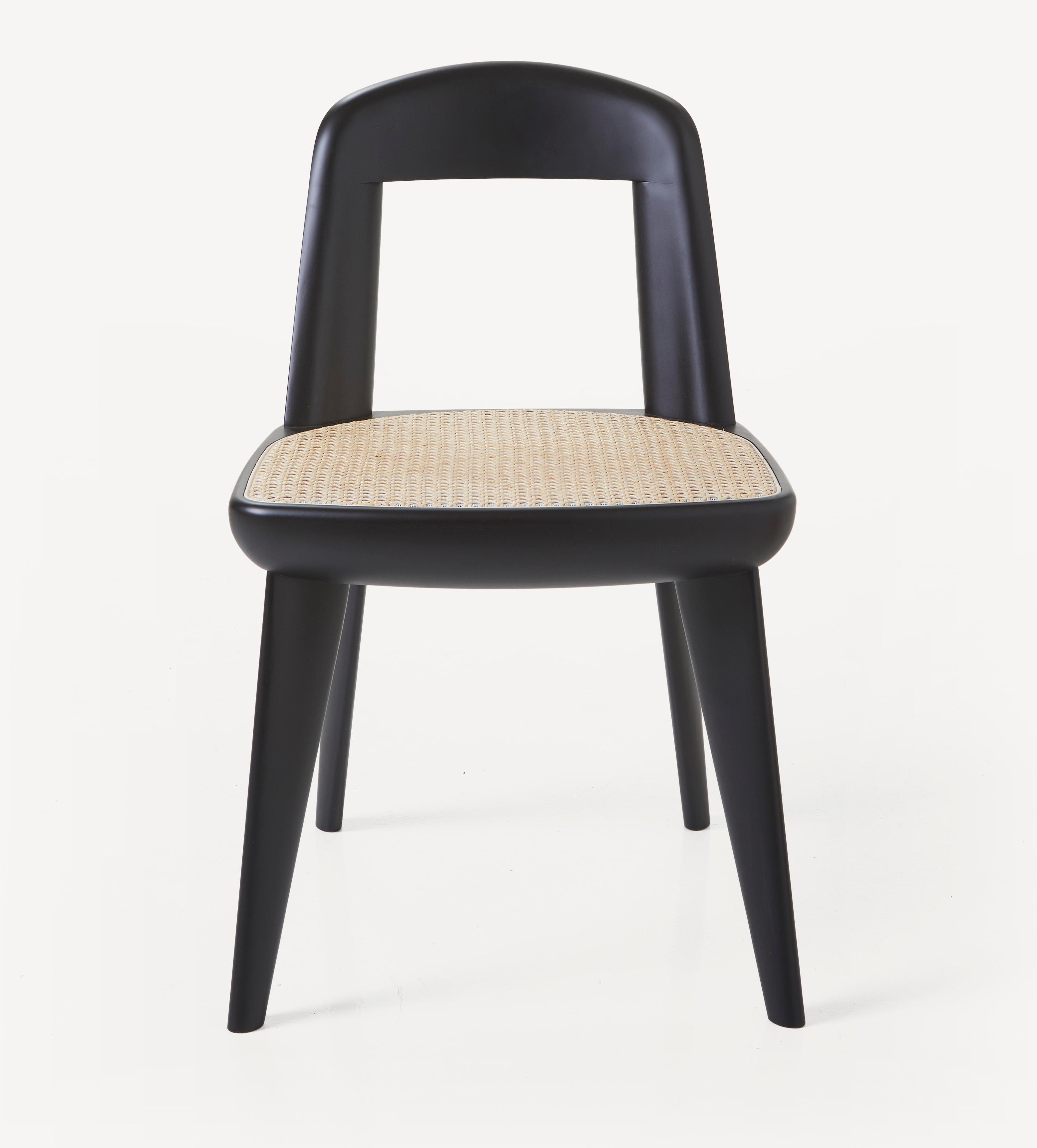 En vente : Black (Wood Ebonized Beech) Chaise brutaliste sans bras en bois massif avec assise en rotin conçue par Craig Bassam 3