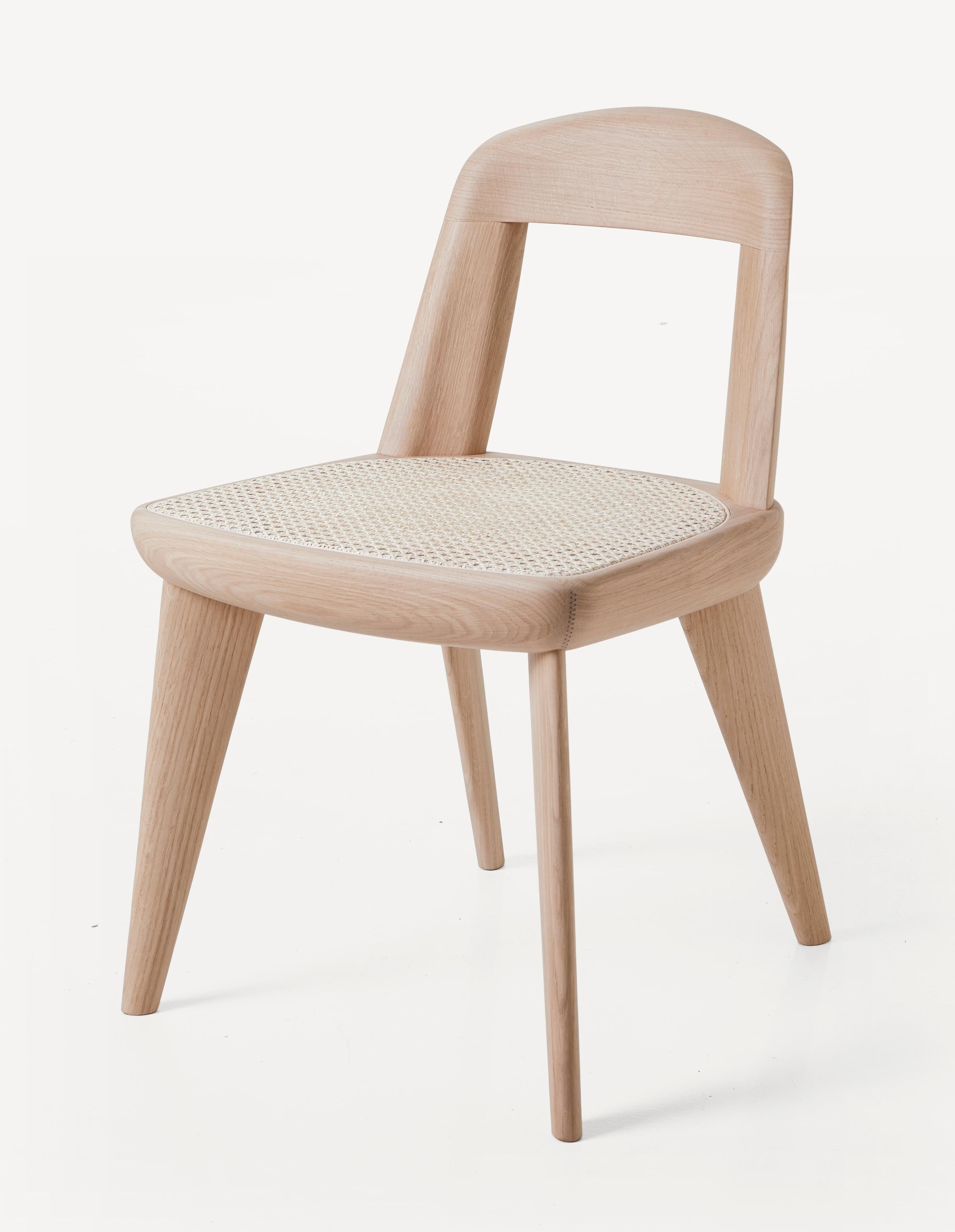 For Sale: Brown (Wood White Oak Raw Effect) Brutus Armless Chair in Solid Wood with Cane Seat Designed by Craig Bassam