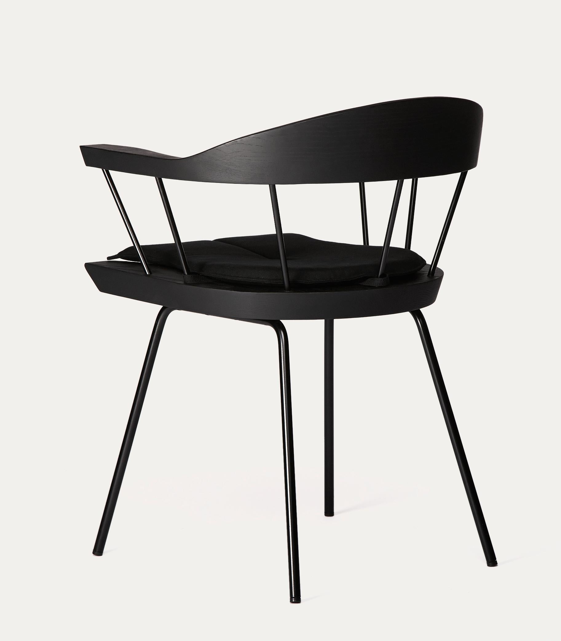 For Sale: Black (Metal Matte Black) Spindle Chair in Solid, Carved Ebonized Ash and Steel Designed by Craig Bassam 2