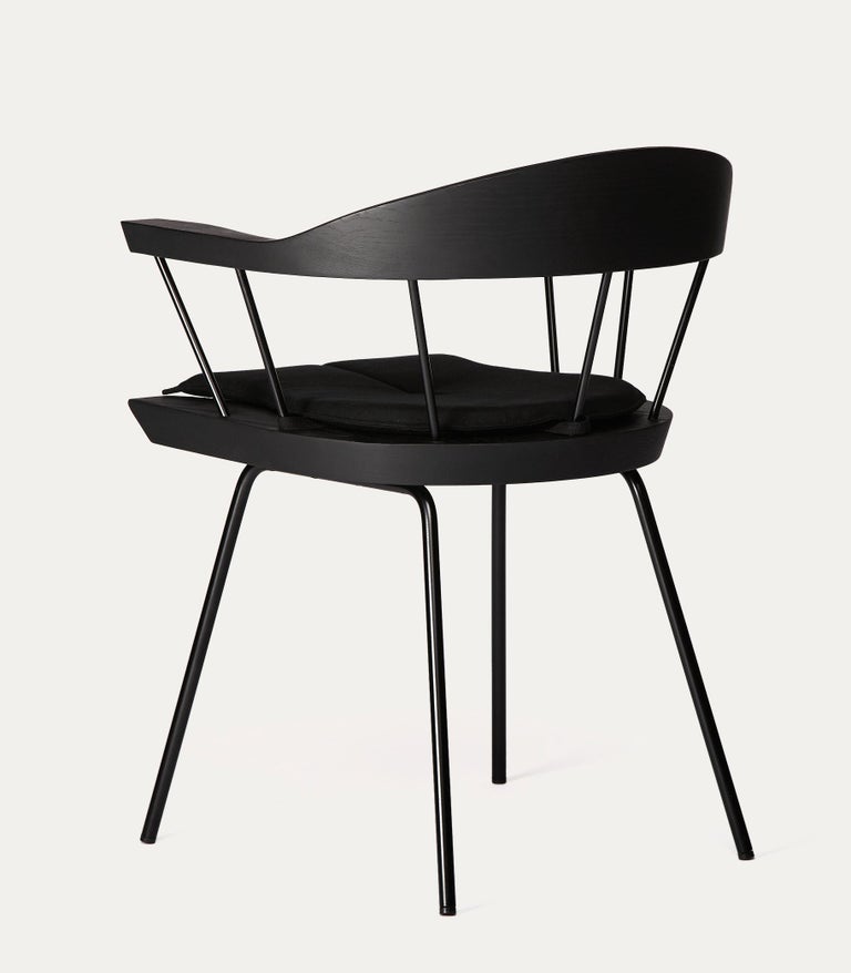 Customizable Spindle Chair in Solid, Carved Ebonized Ash and Steel