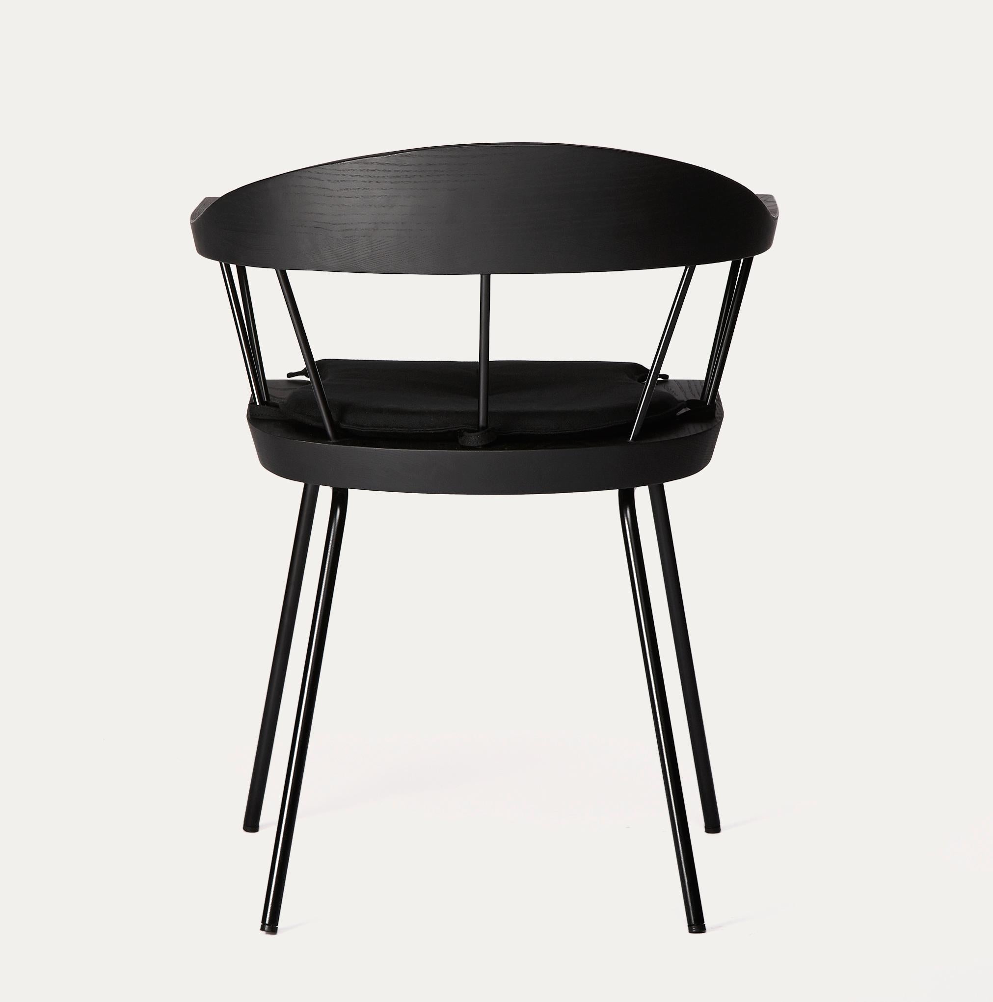 For Sale: Black (Metal Matte Black) Spindle Chair in Solid, Carved Ebonized Ash and Steel Designed by Craig Bassam 4
