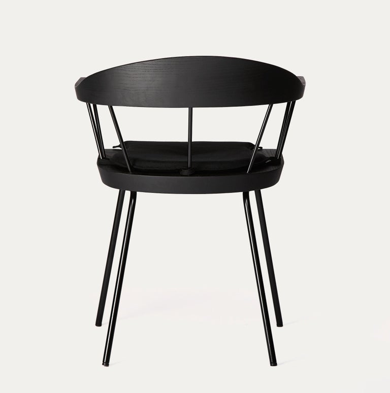 Customizable Spindle Chair in Solid, Carved Ebonized Ash and Steel