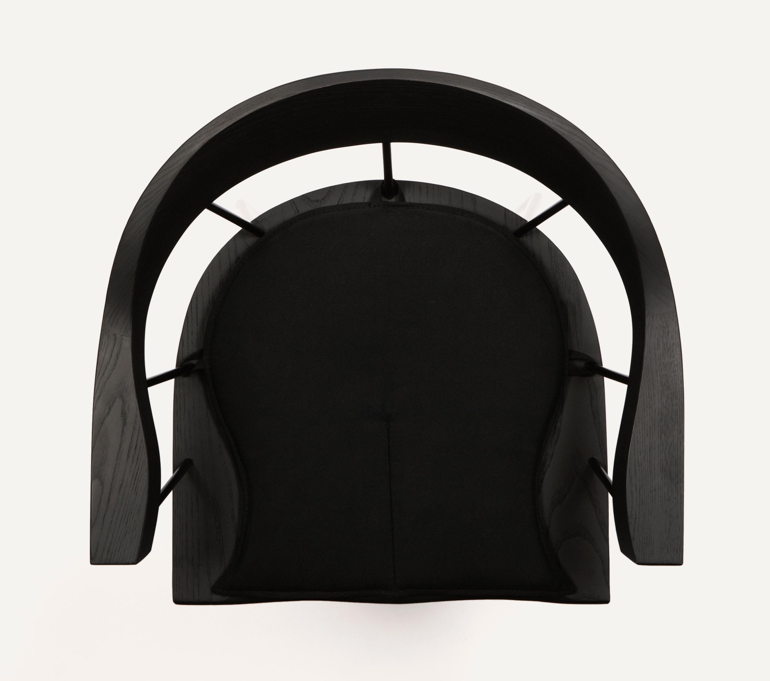 For Sale: Black (Metal Matte Black) Spindle Chair in Solid, Carved Ebonized Ash and Steel Designed by Craig Bassam 6