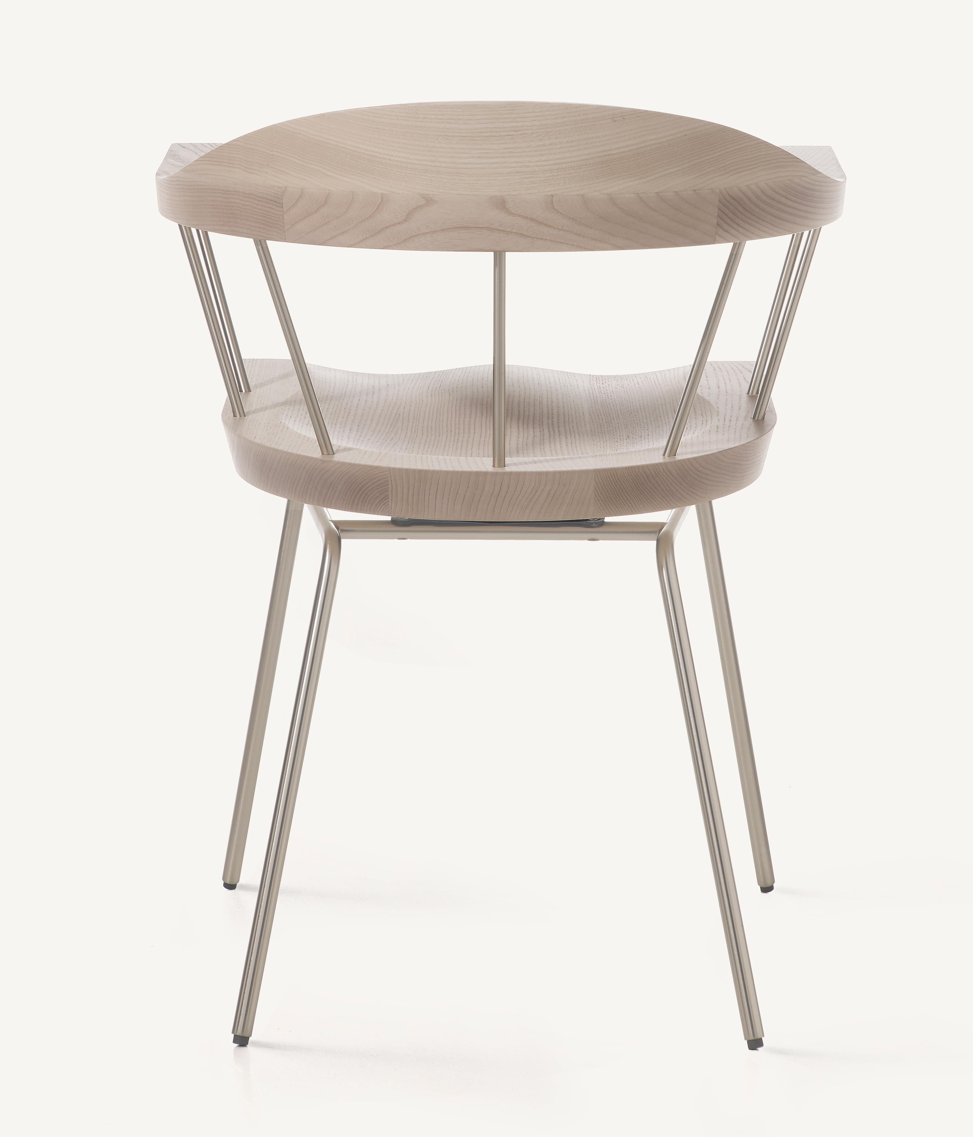 For Sale: Silver (Metal Satin Nickel) Spindle Chair in Solid, Carved White Ash and Steel Designed by Craig Bassam 4