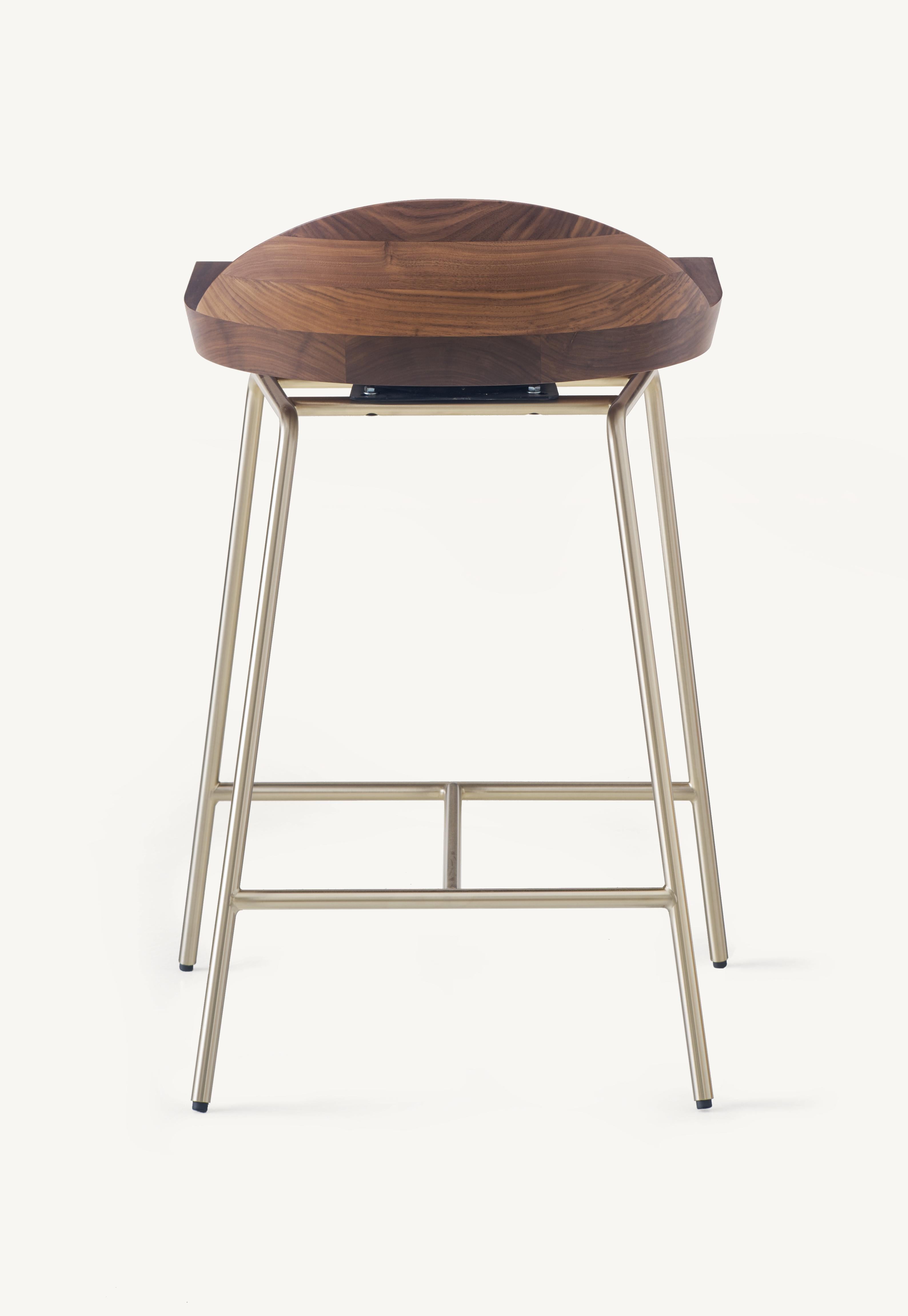 For Sale: Brown (Metal Satin Brass) Spindle Counter Stool in Solid Walnut and Steel Designed by Craig Bassam 4