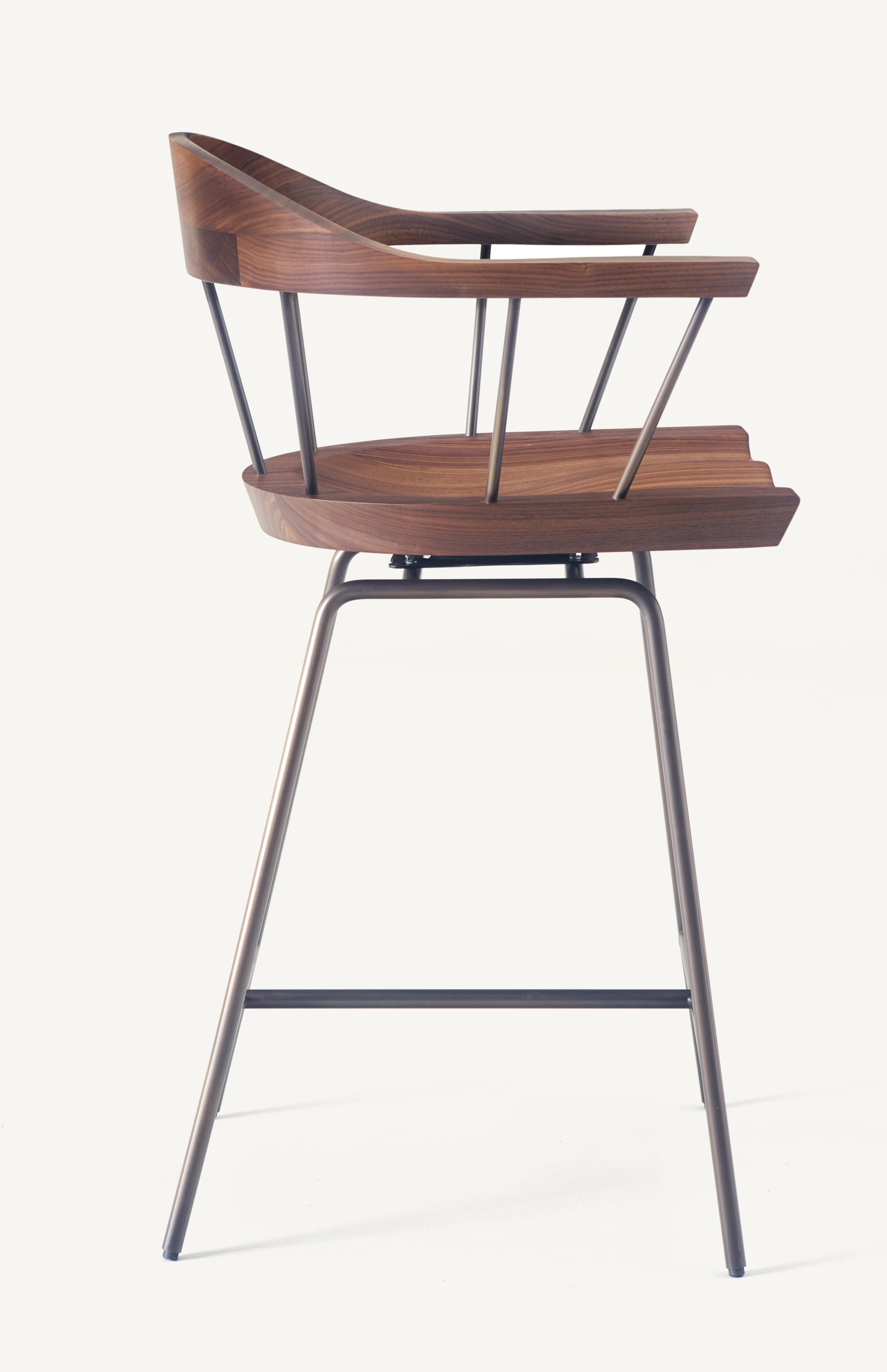 For Sale: Gray (Metal Bronze) Spindle Counter Chair in Solid Walnut and Steel Designed by Craig Bassam 5