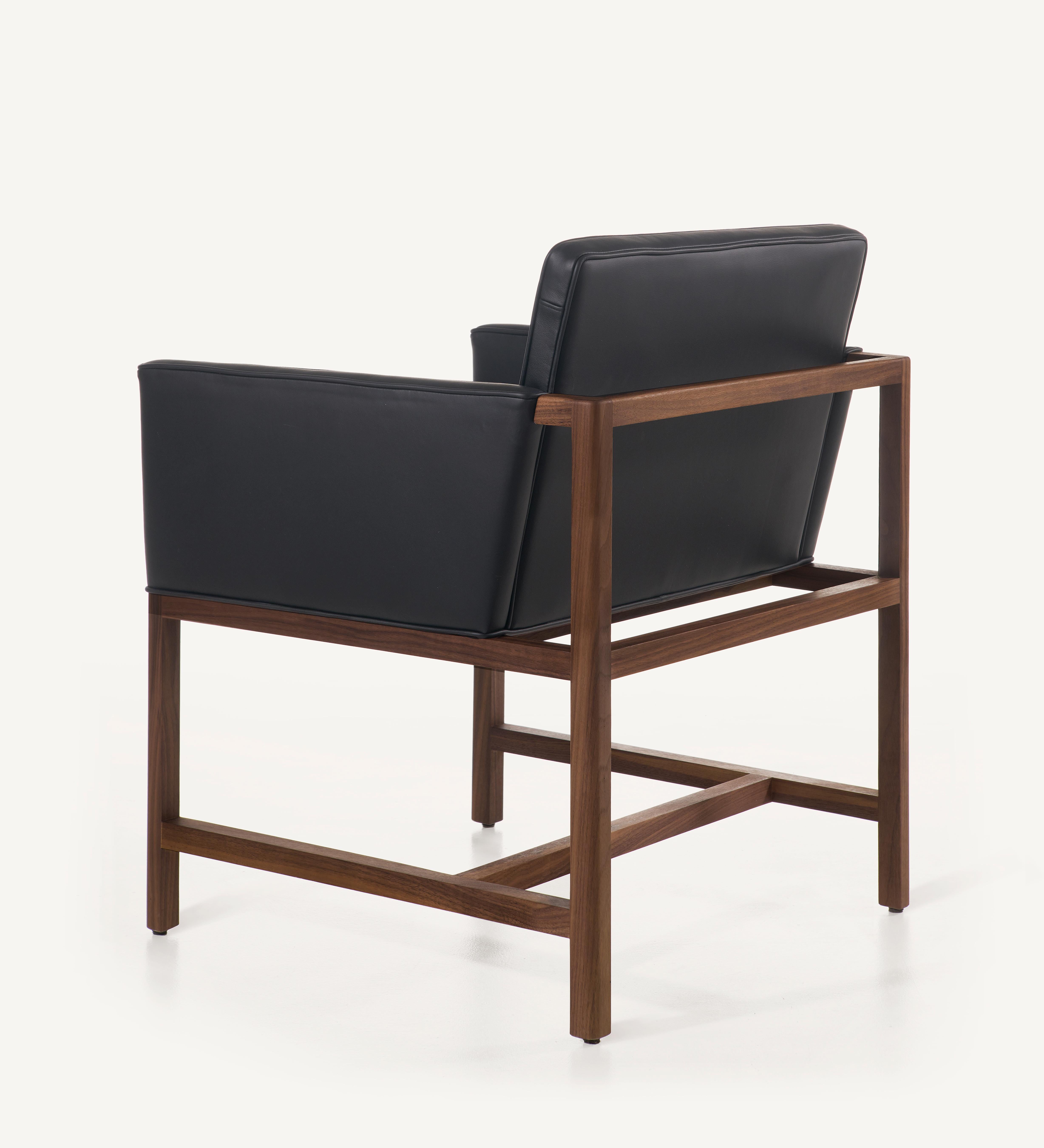 For Sale: Black (Comfort 99991 Black) Wood Frame Armchair in Solid Walnut and Leather Designed by Craig Bassam 2