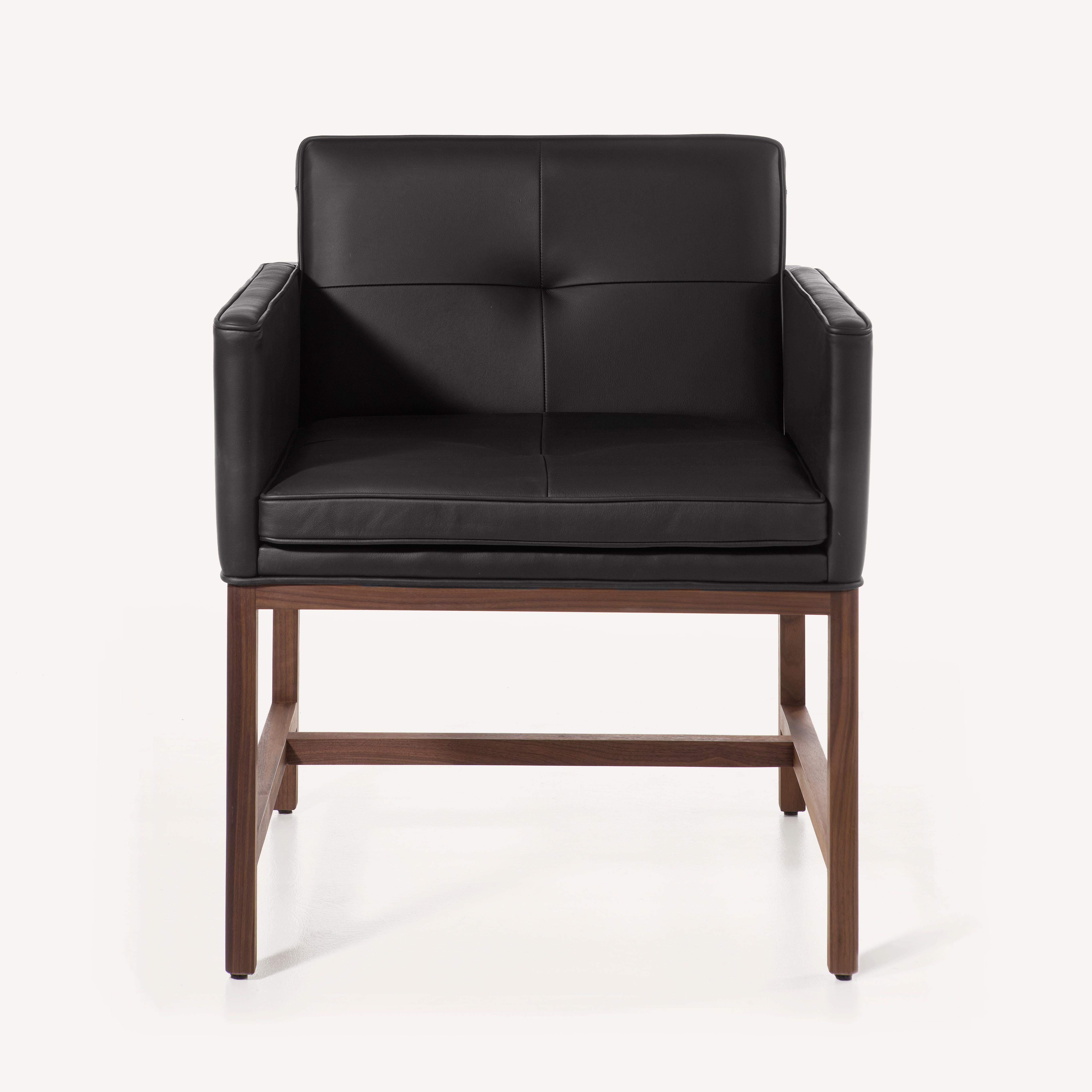 For Sale: Black (Comfort 99991 Black) Wood Frame Armchair in Solid Walnut and Leather Designed by Craig Bassam 3