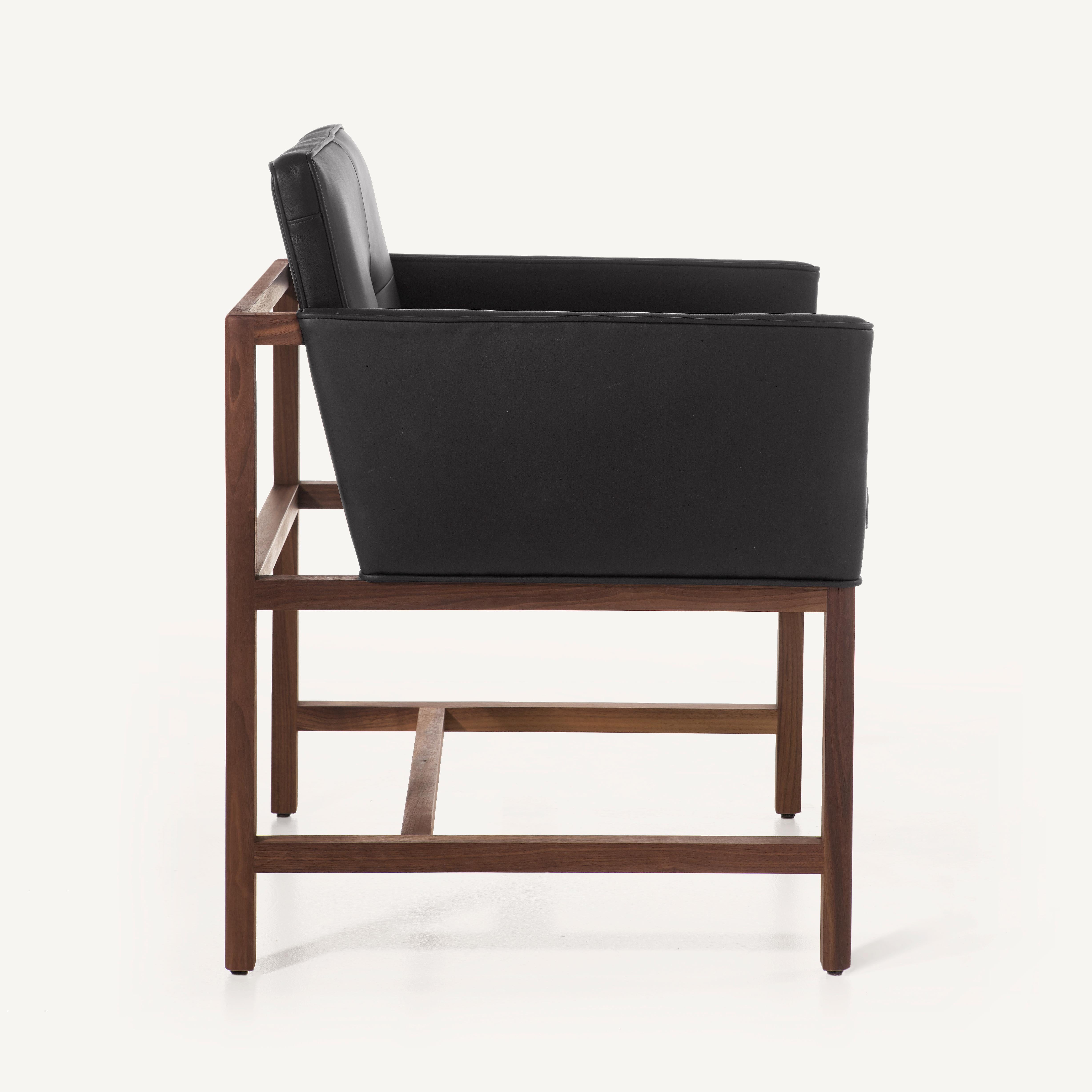 For Sale: Black (Comfort 99991 Black) Wood Frame Armchair in Solid Walnut and Leather Designed by Craig Bassam 5