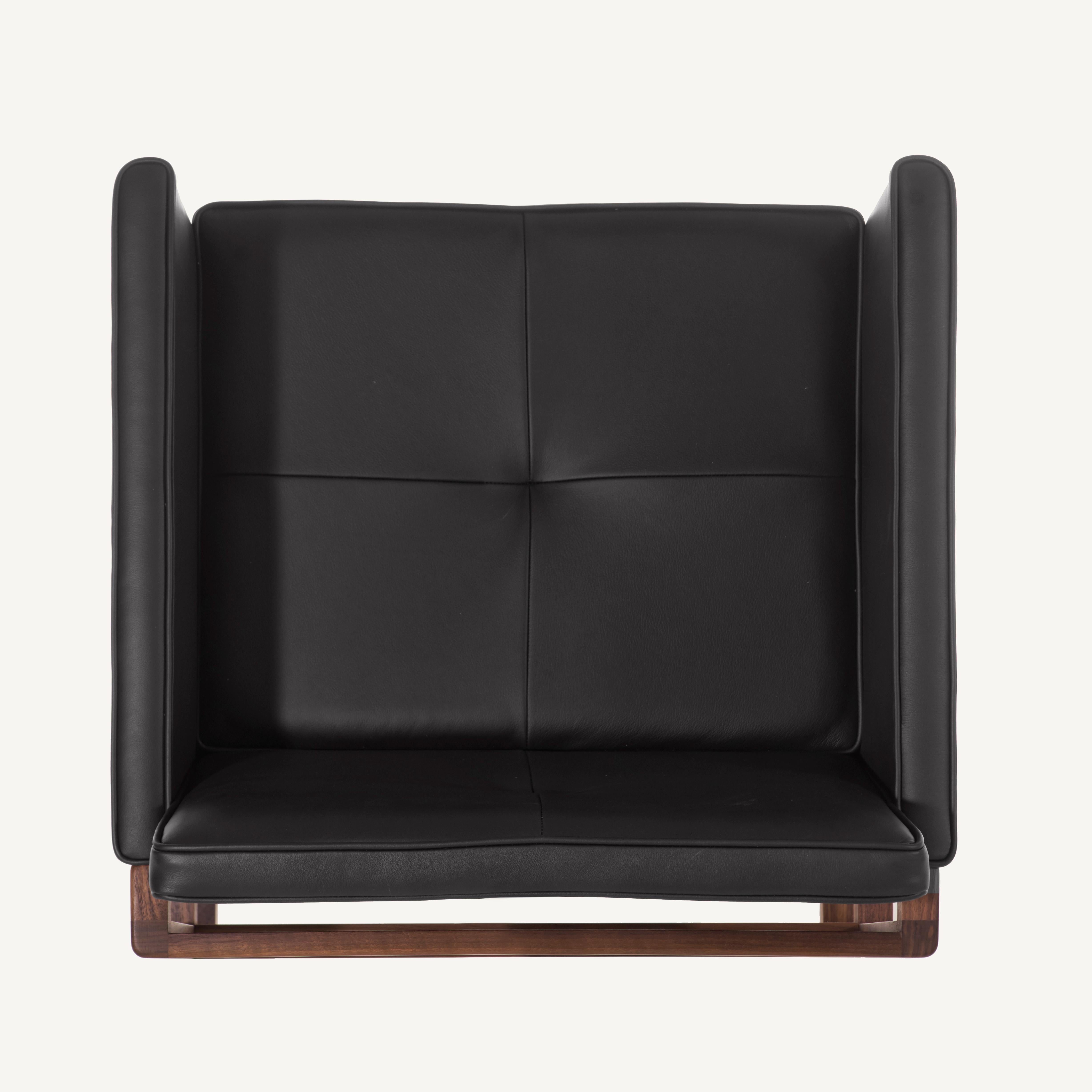 For Sale: Black (Comfort 99991 Black) Wood Frame Armchair in Solid Walnut and Leather Designed by Craig Bassam 6