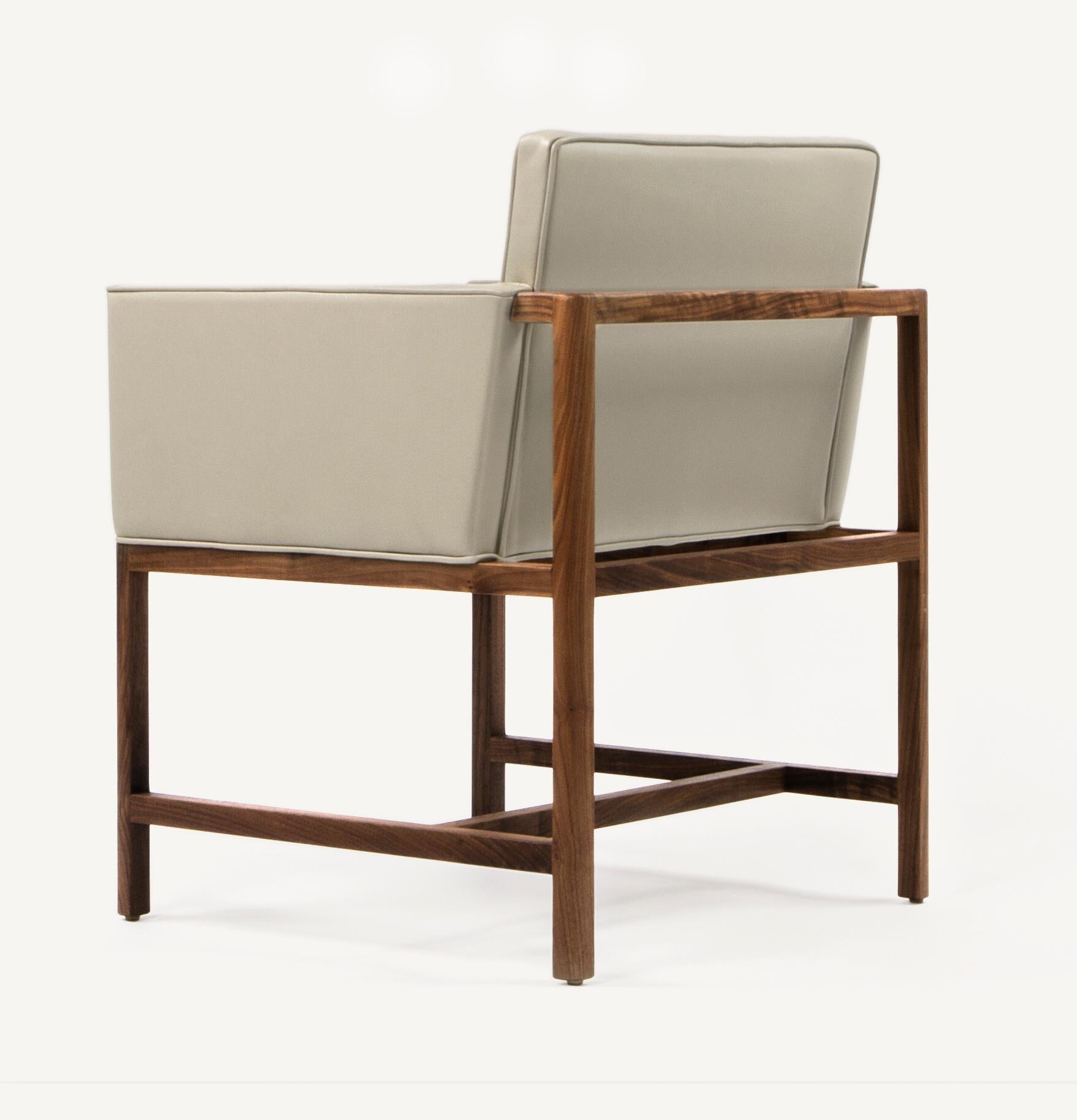 For Sale: Gray (Comfort 12114 Gray Beige) Wood Frame Armchair in Solid Walnut and Leather Designed by Craig Bassam 2