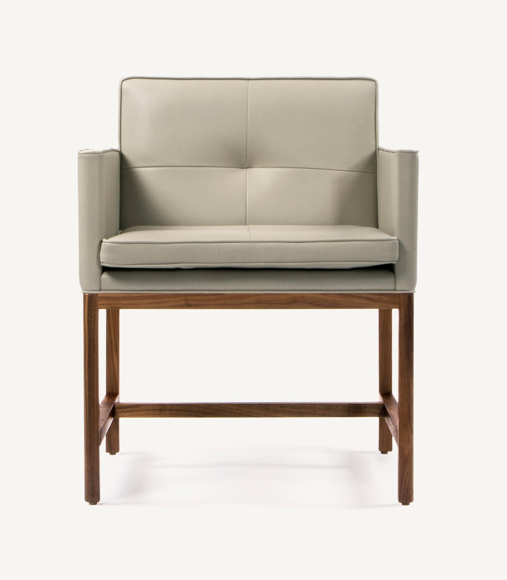 For Sale: Gray (Comfort 12114 Gray Beige) Wood Frame Armchair in Solid Walnut and Leather Designed by Craig Bassam 3