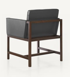 Wood Frame Armchair in Walnut, Black Oil and Leather Designed by Craig Bassam